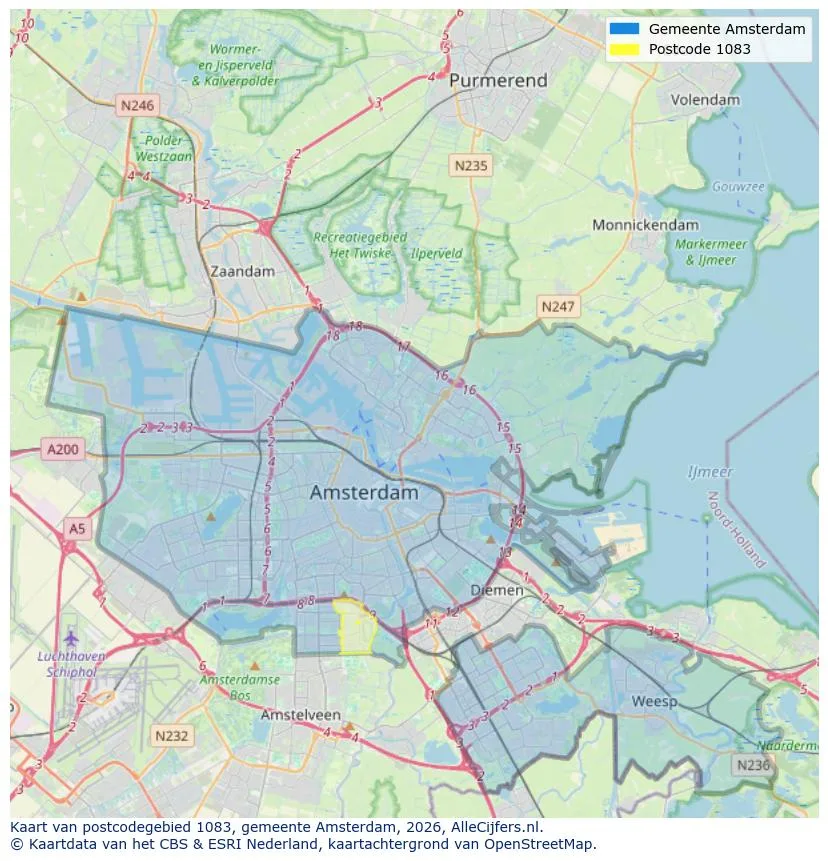 Postcodekaart voor 1083