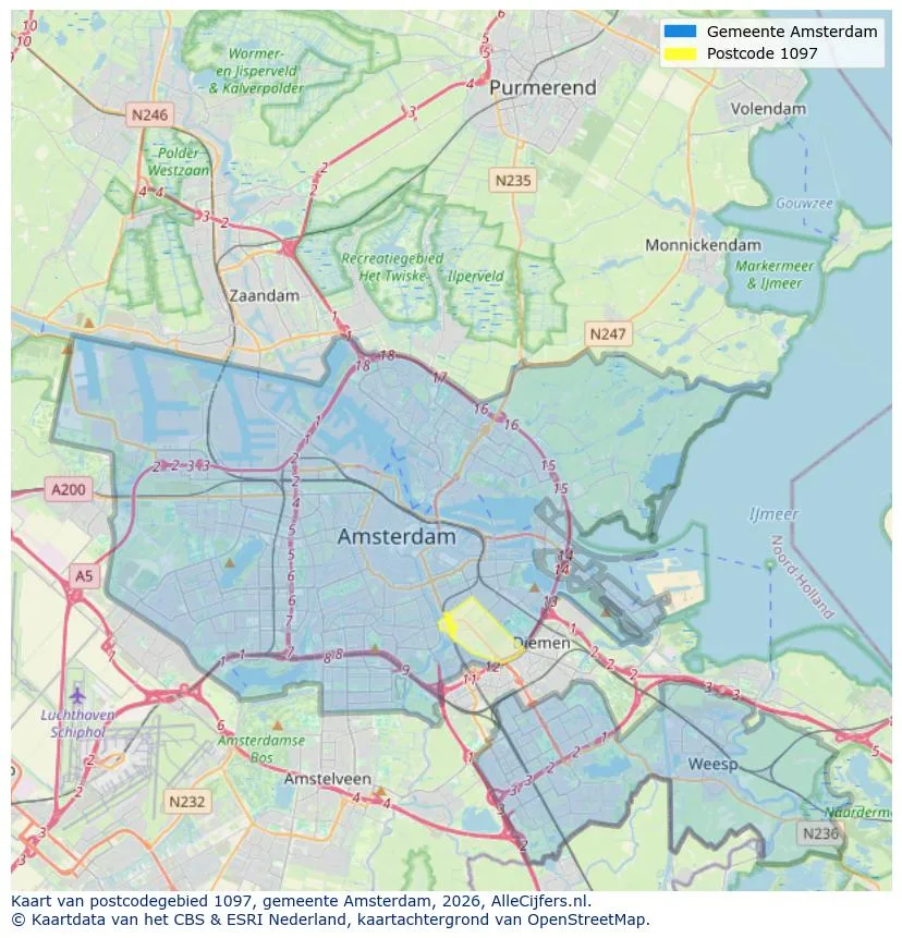 Mapa de códigos postales para 1097