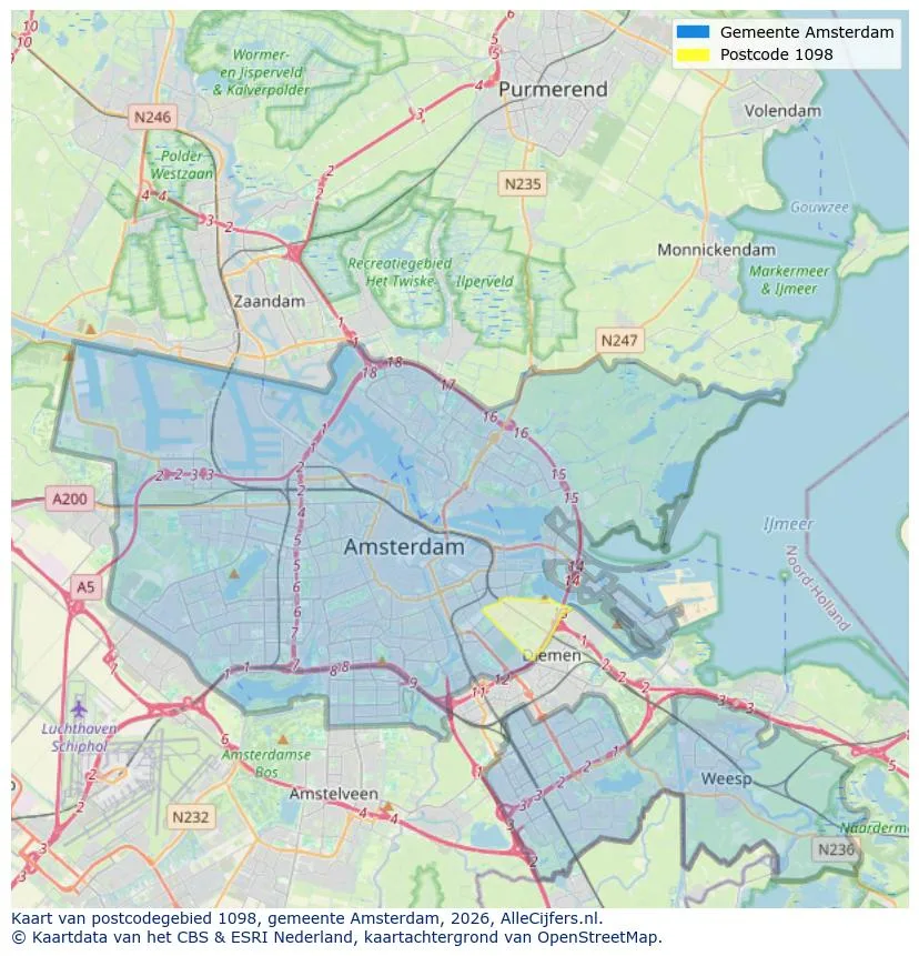 Postcodekaart voor 1098