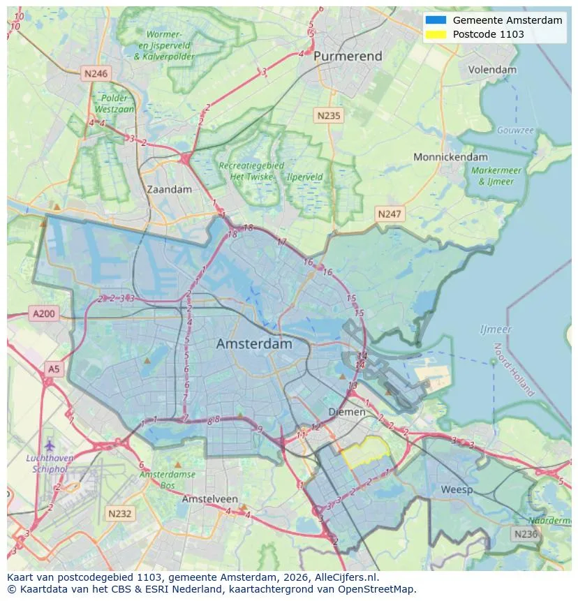 Postcodekaart voor 1103