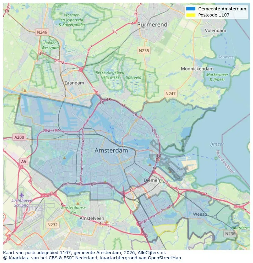 Mapa de códigos postales para 1107