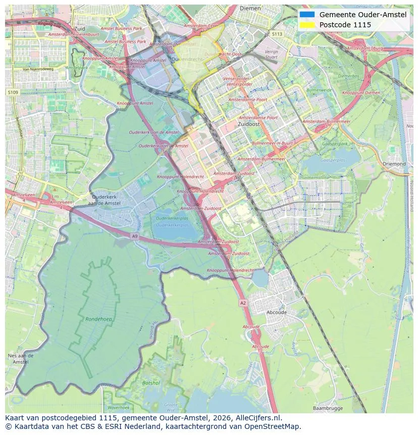 Postcodekaart voor 1115