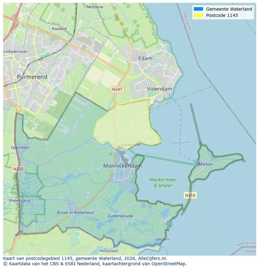 Postcodekaart voor 1145
