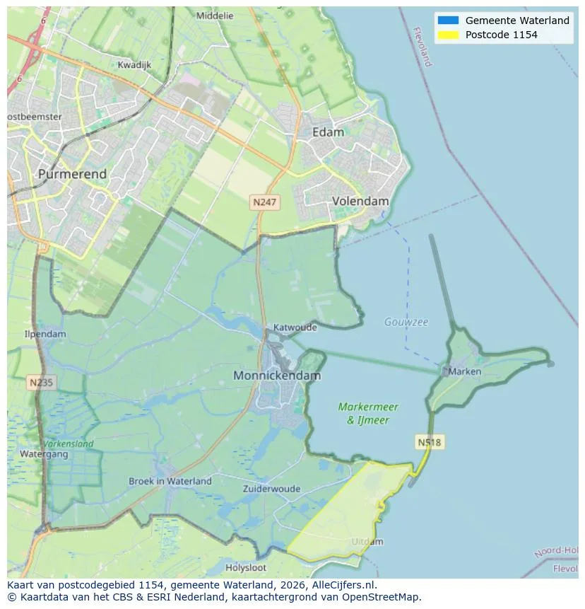 Postcodekaart voor 1154
