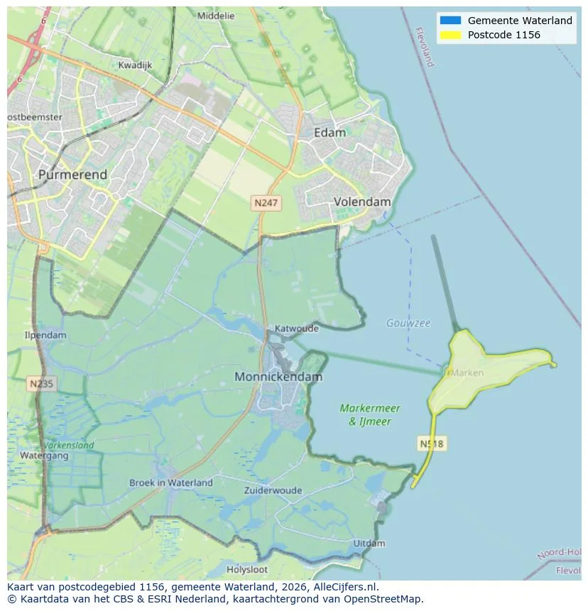 Postcodekaart voor 1156