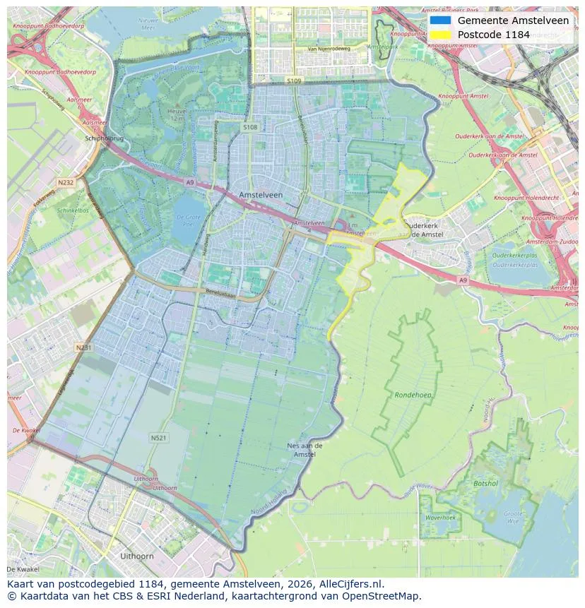 Postcodekaart voor 1184