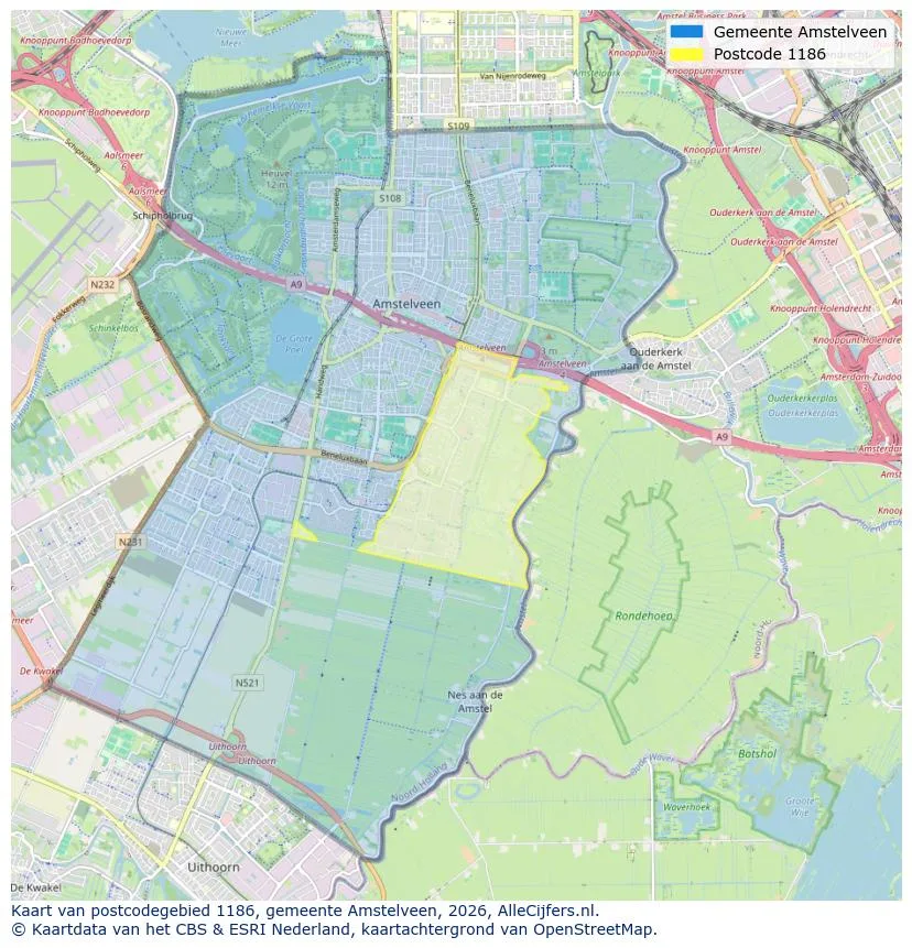 Postcodekaart voor 1186