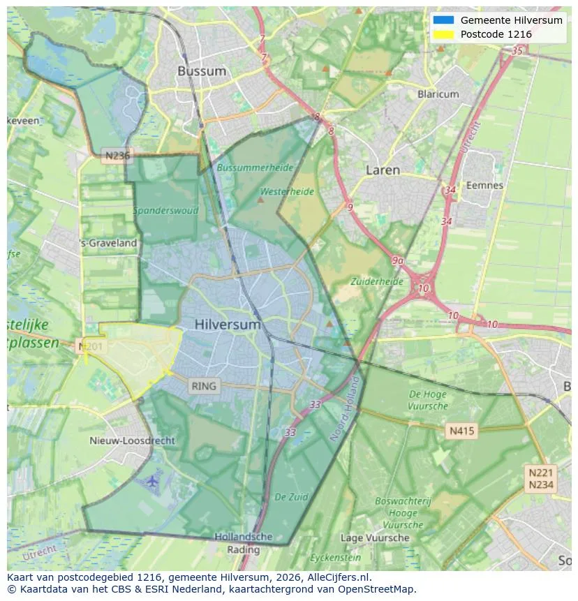 Postcodekaart voor 1216
