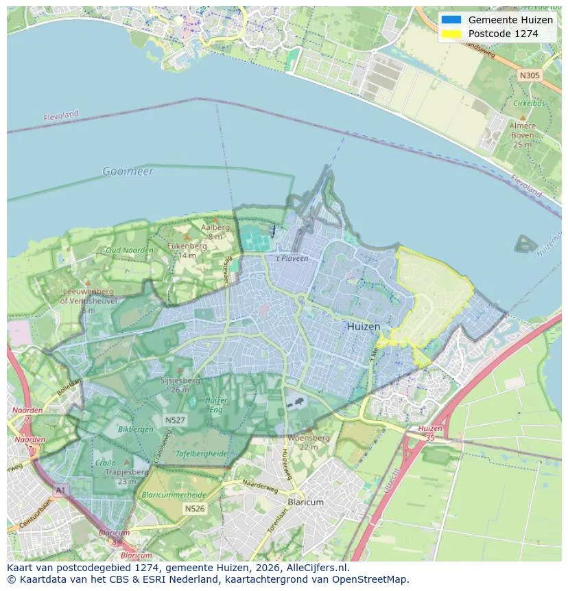 Postcodekaart voor 1274