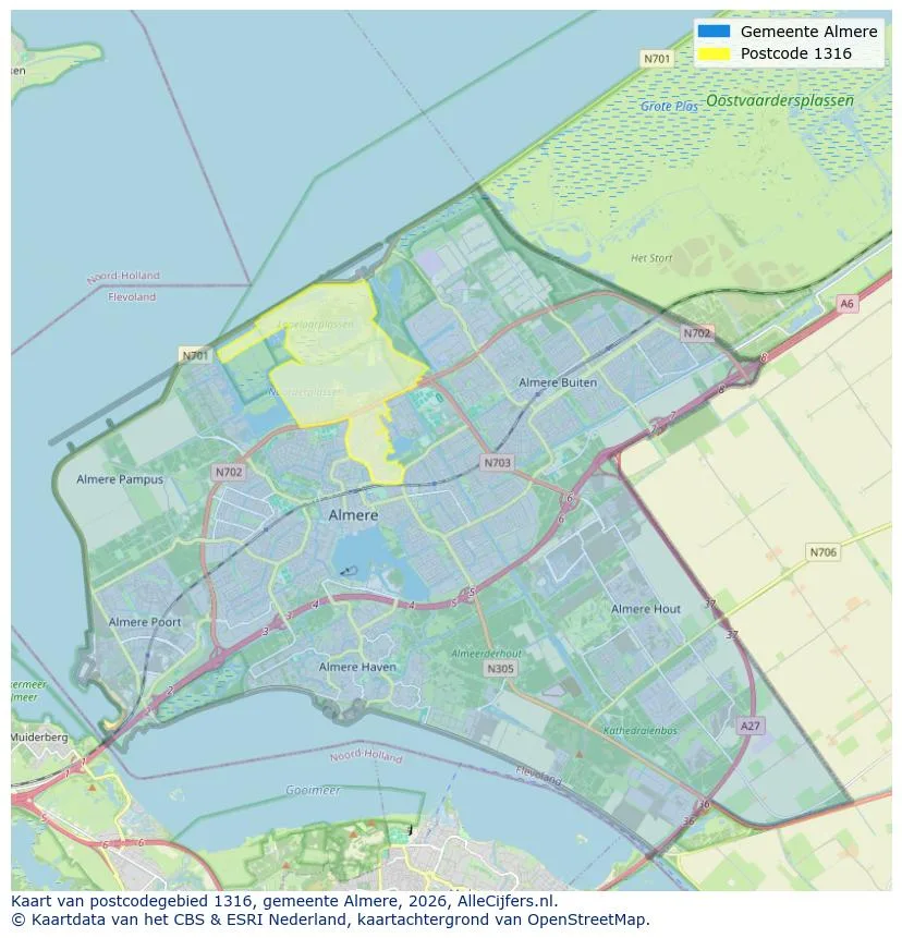 Postcodekaart voor 1316