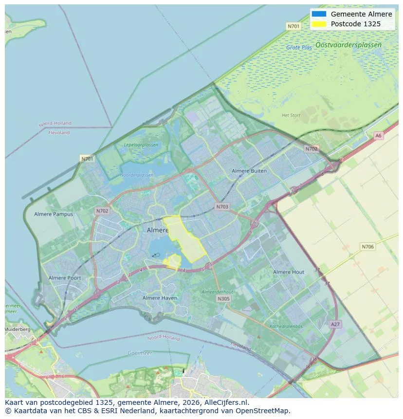 Postcodekaart voor 1325