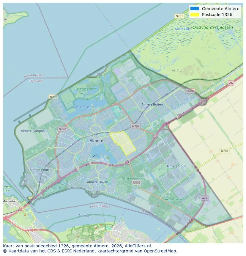 Postcodekaart voor 1326