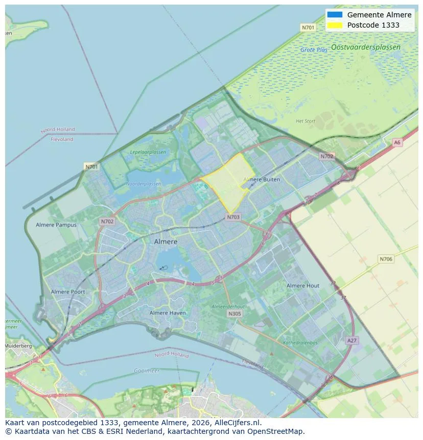 Postcodekaart voor 1333