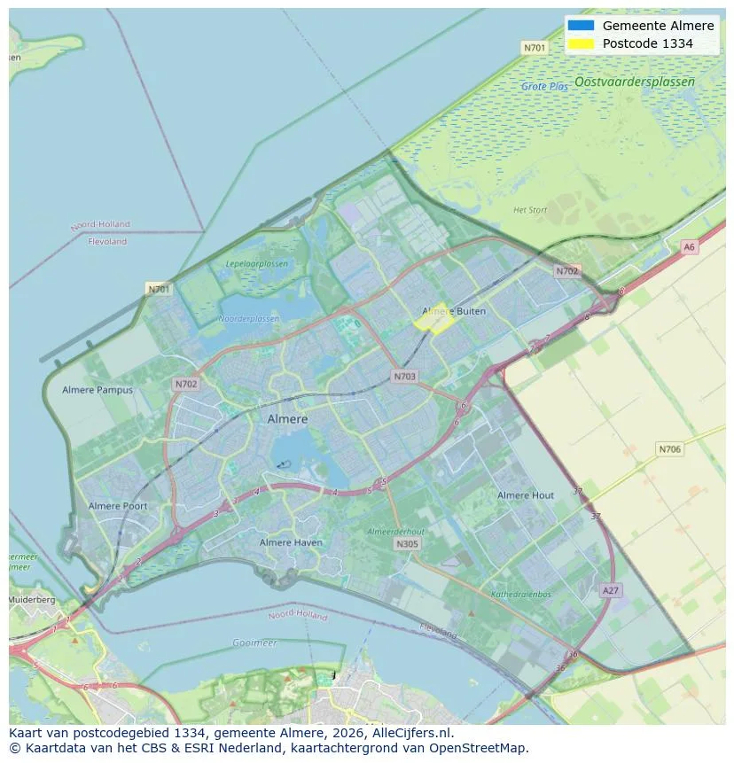 Postcodekaart voor 1334