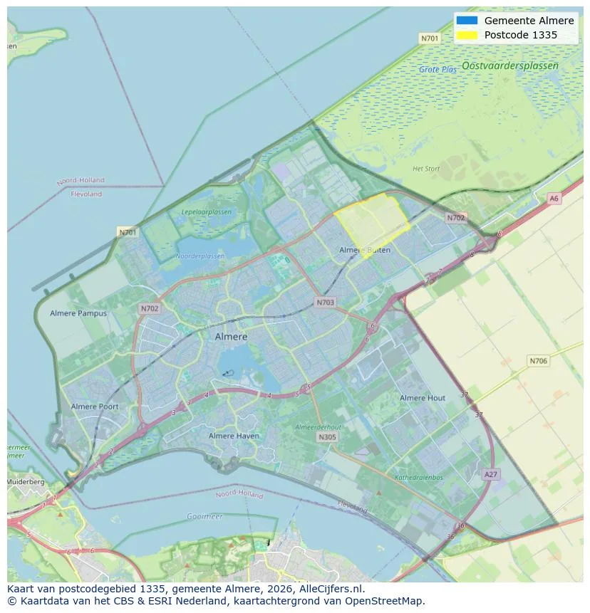 Postcodekaart voor 1335