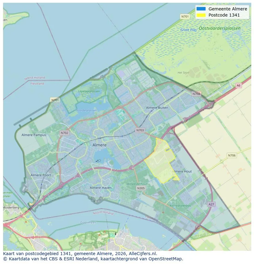 Postcodekaart voor 1341