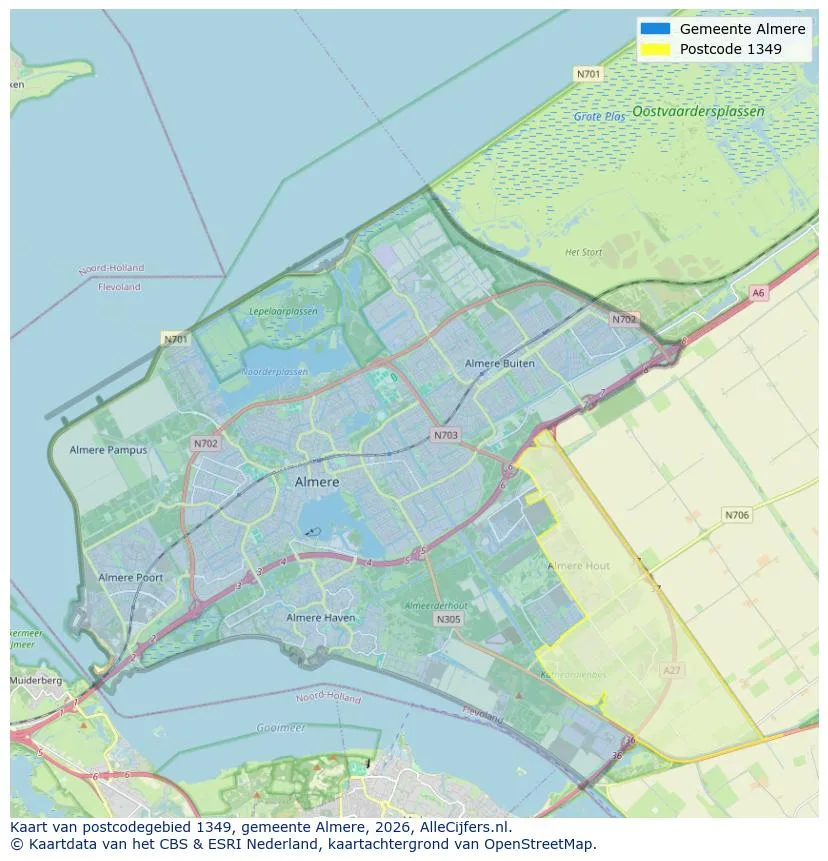 Postcodekaart voor 1349