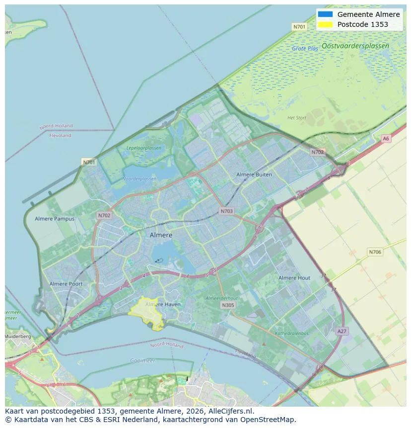 Postcodekaart voor 1353