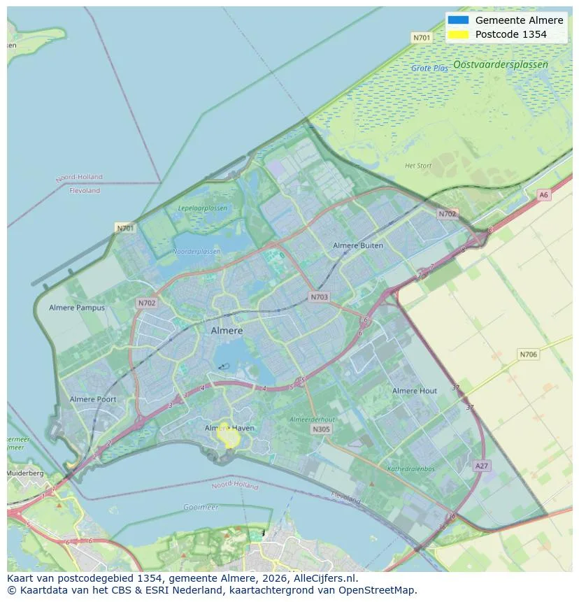 Postcodekaart voor 1354