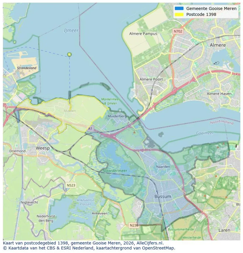 Postcodekaart voor 1398