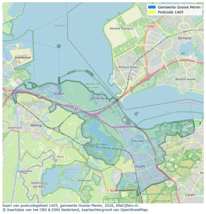 Postcodekaart voor 1405