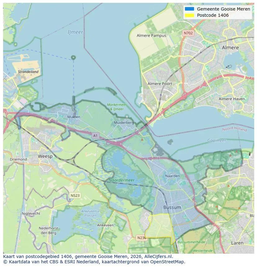 Postcodekaart voor 1406