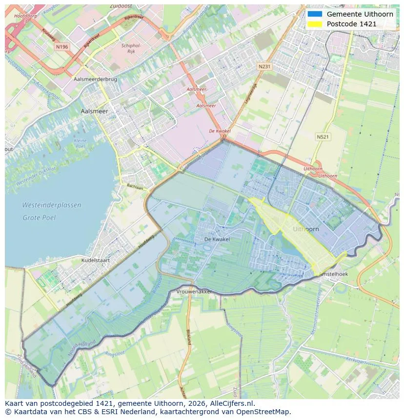 Postcodekaart voor 1421