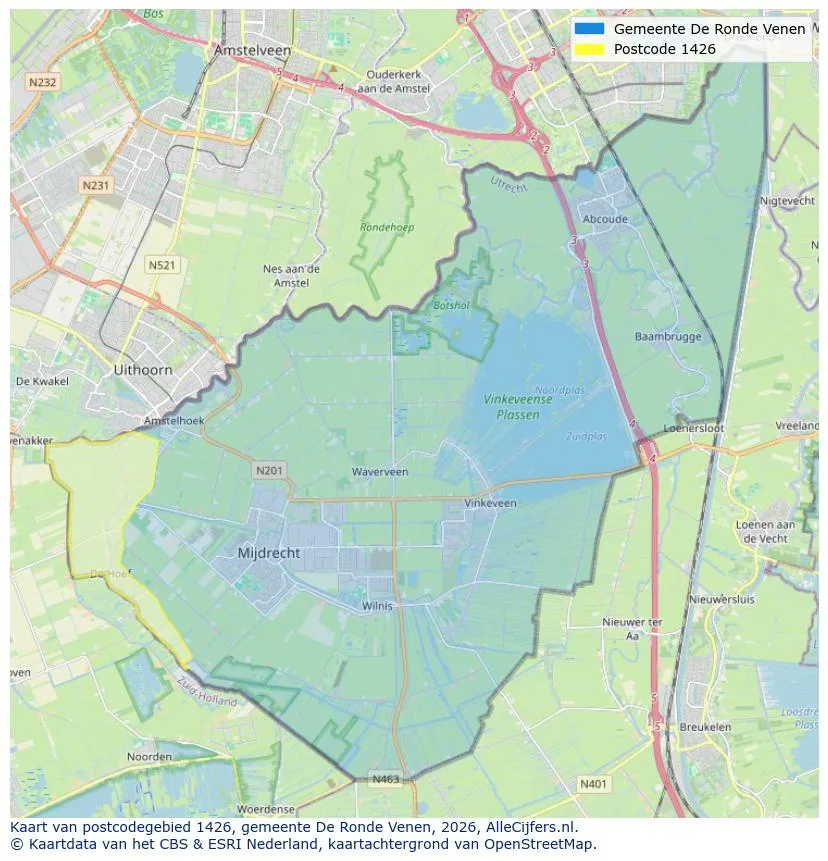 Postcodekaart voor 1426