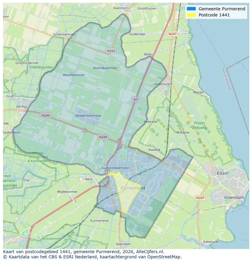 Postcodekaart voor 1441