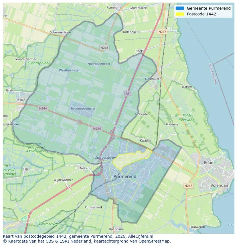 Postcodekaart voor 1442