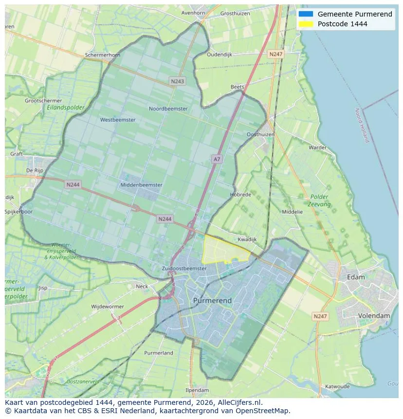 Postcodekaart voor 1444