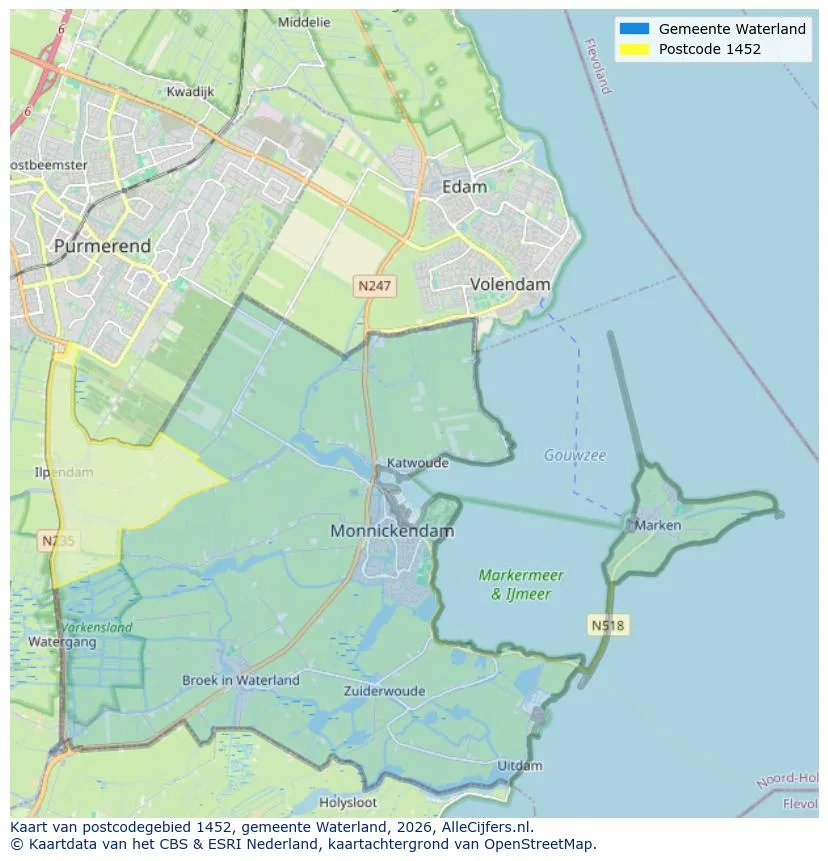 Postcodekaart voor 1452
