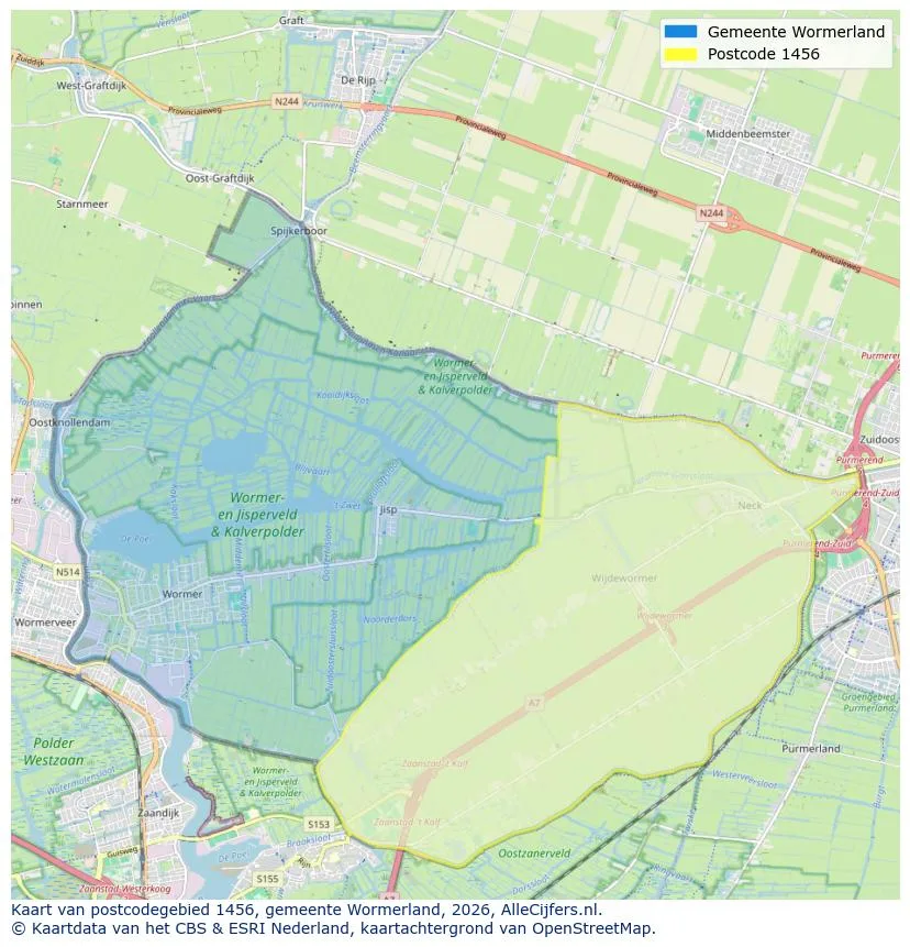 Postcodekaart voor 1456