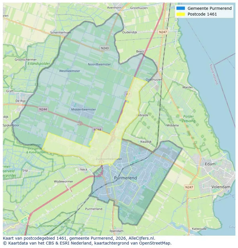 Postcodekaart voor 1461