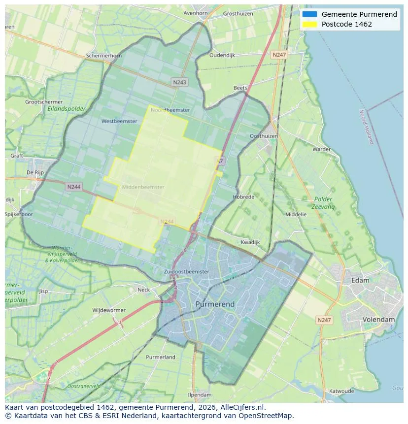 Postcodekaart voor 1462