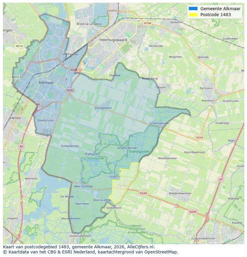Postcodekaart voor 1483