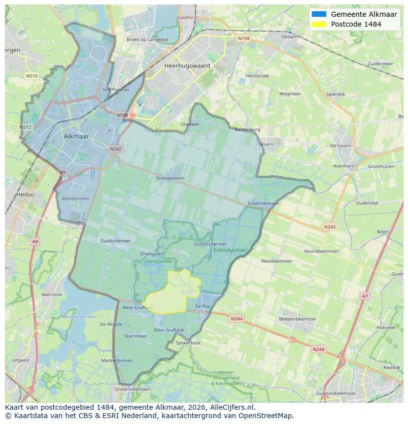 Mapa de códigos postales para 1484