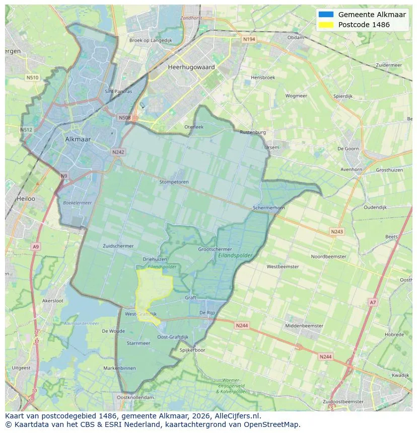 Postcodekaart voor 1486
