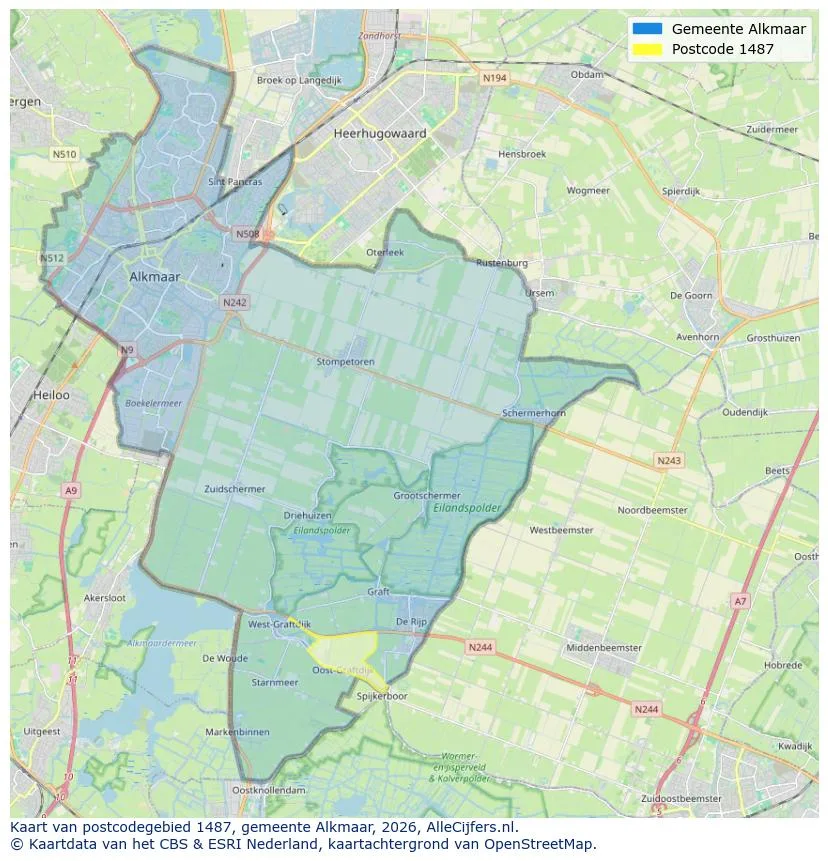 Postcodekaart voor 1487