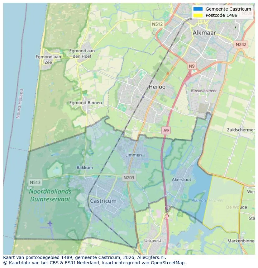 Postcodekaart voor 1489