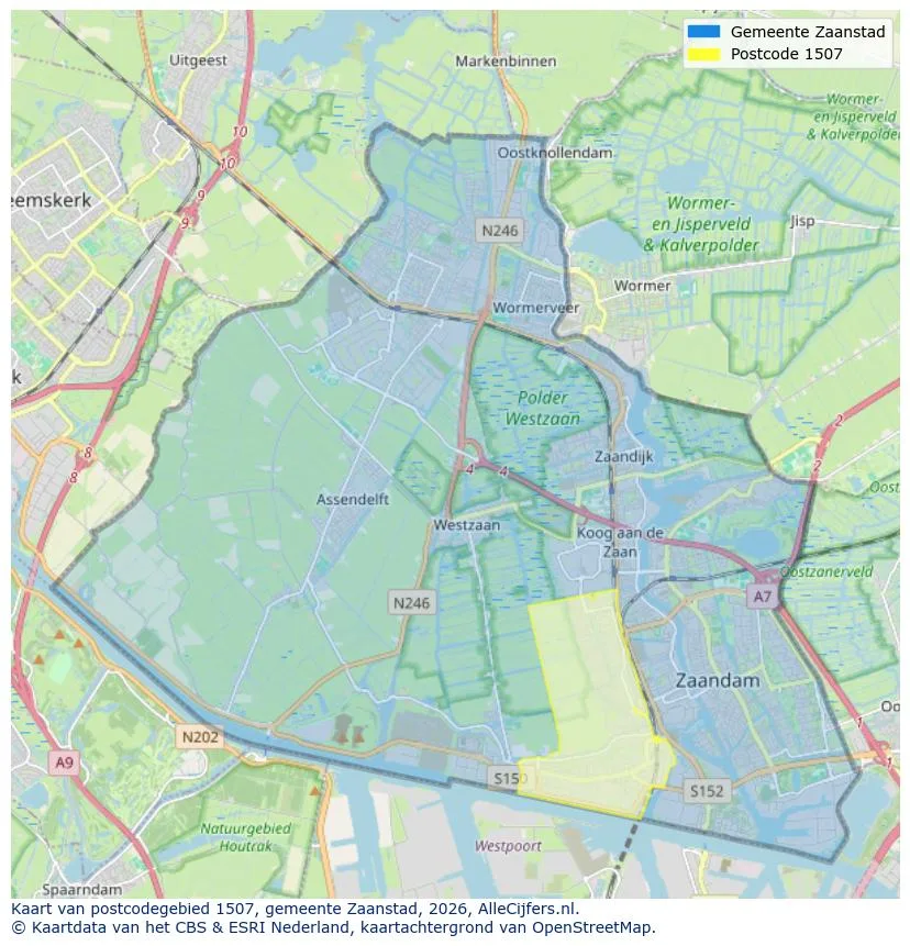 Postcodekaart voor 1507