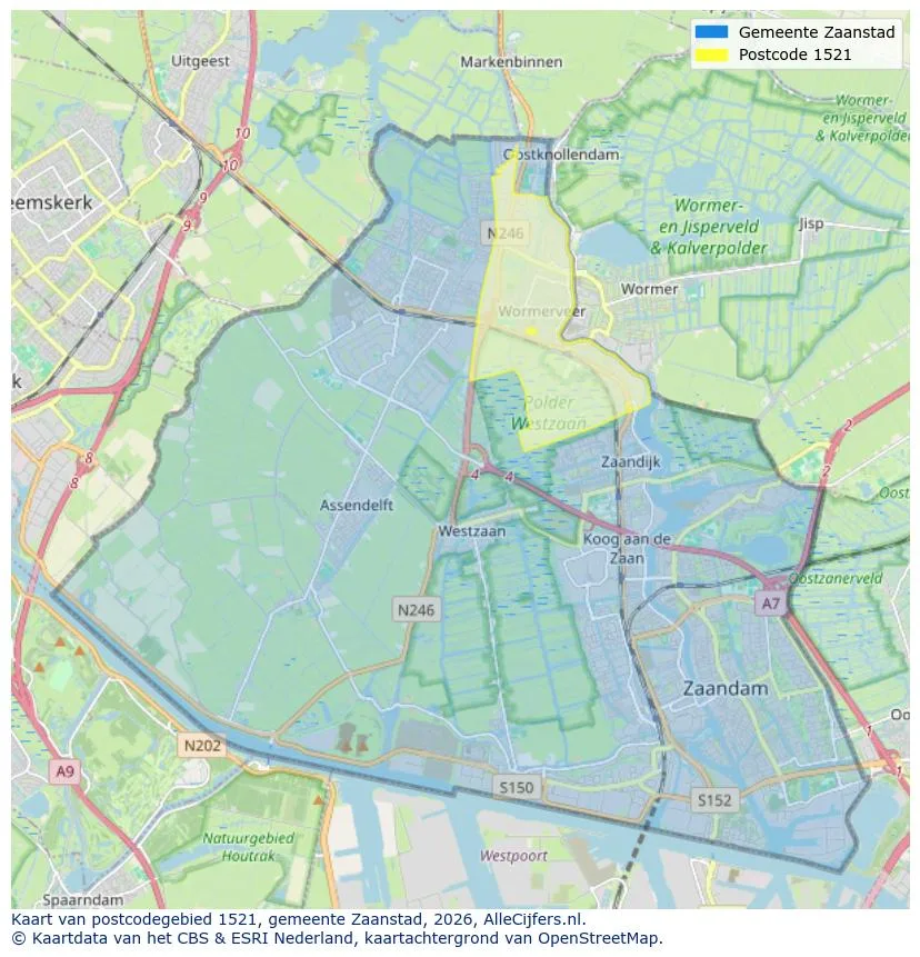 Postcodekaart voor 1521