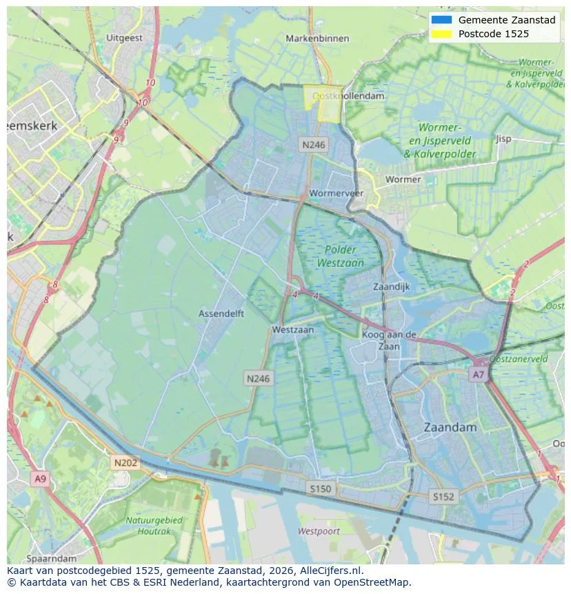 Postcodekaart voor 1525