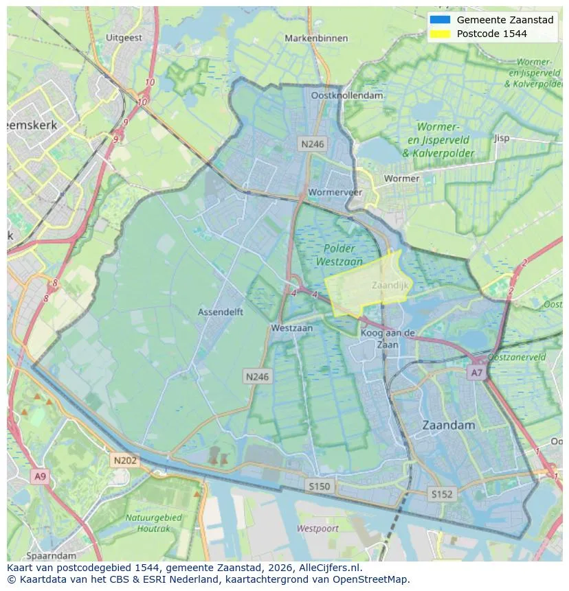 Postcodekaart voor 1544