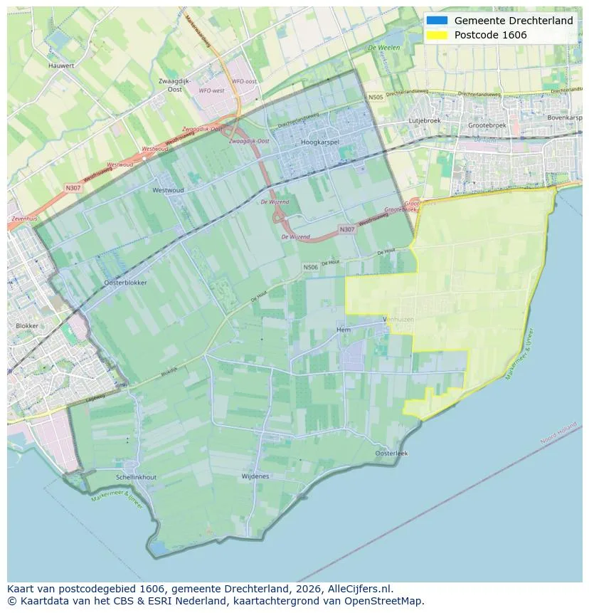 Postcodekaart voor 1606