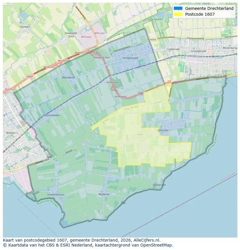 Postcodekaart voor 1607