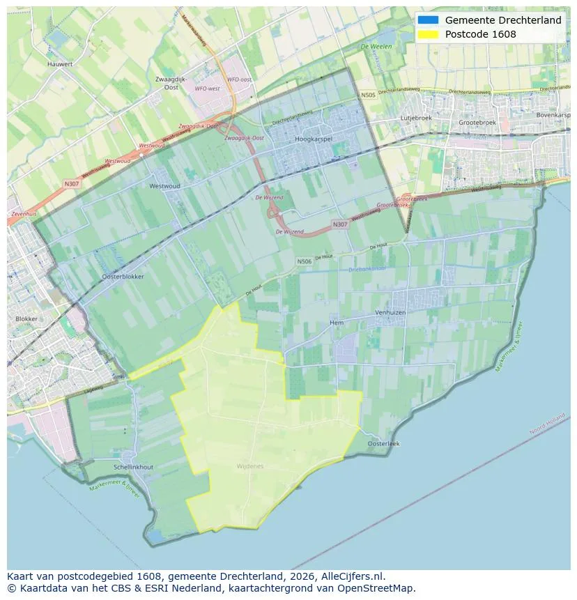 Postcodekaart voor 1608