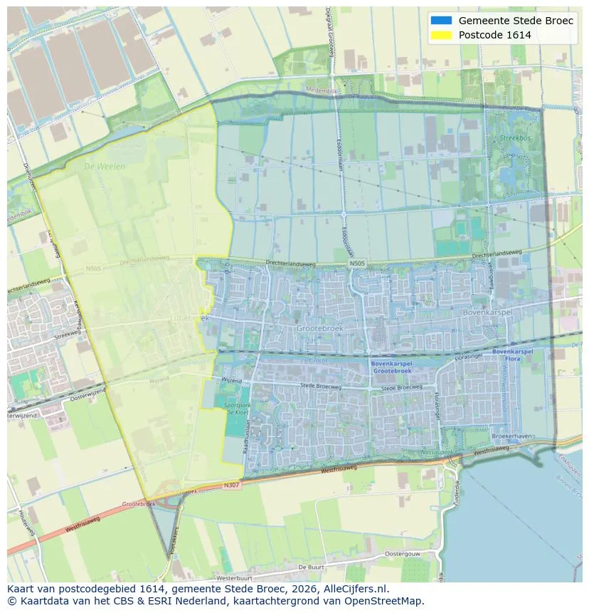 Postcodekaart voor 1614