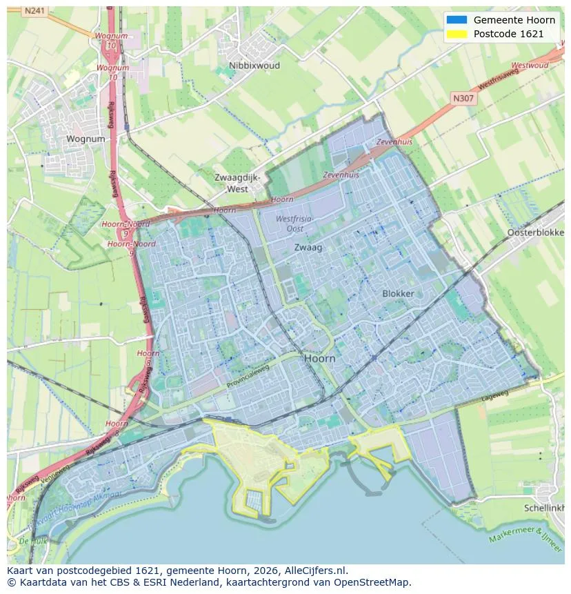 Postcodekaart voor 1621