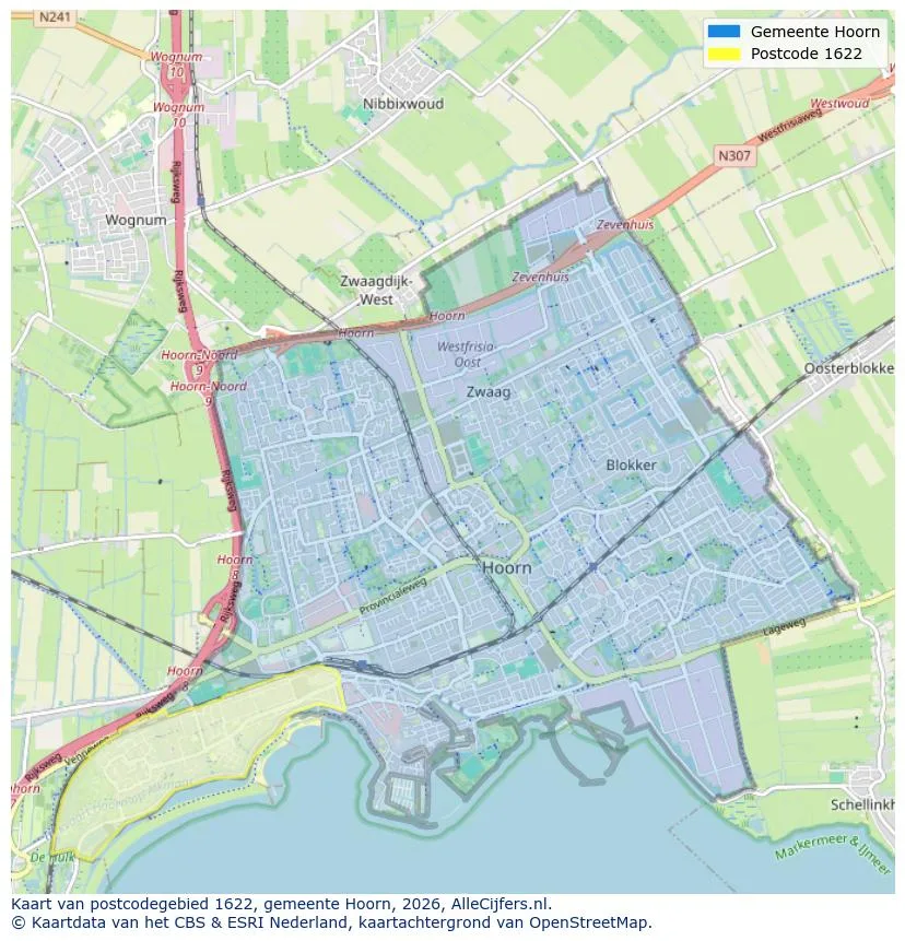Postcodekaart voor 1622